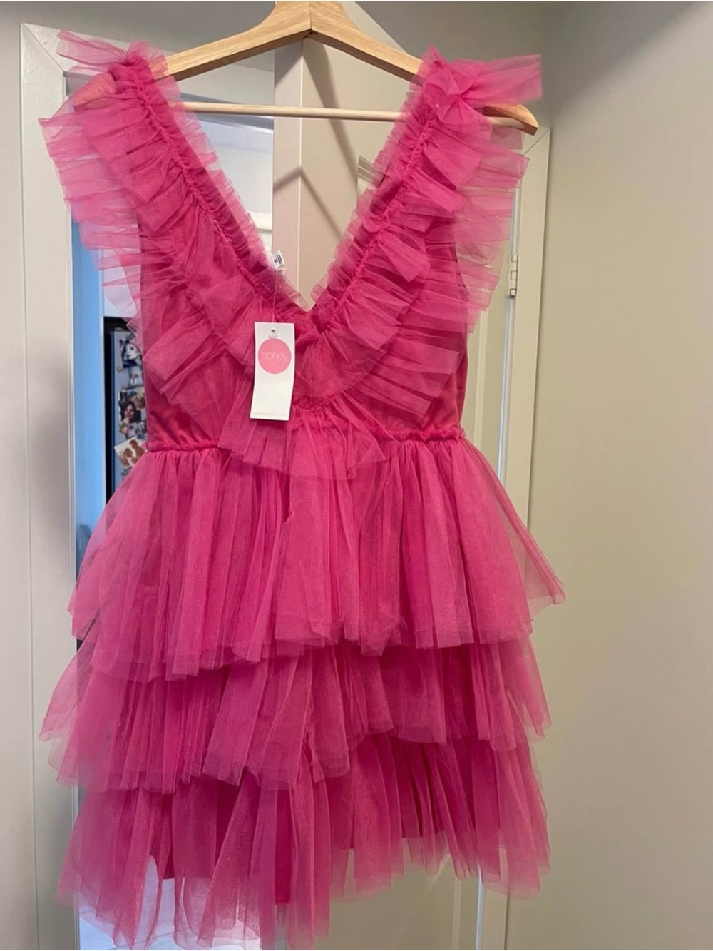 Sleeper Pink Ruffled Tulle Tiered Dress